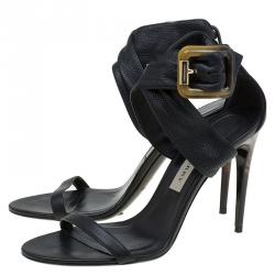 مملوكة مسبقًا Burberry Black Leather Marham Buckle Sandals Size 39