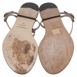 Pre Owned صندل إصبع بربري جلد بني لامع مزخرف مقاس 39