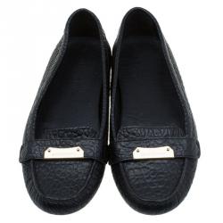 Pre Owned Burberry Black Grain Leather Signature Loafers Size 39