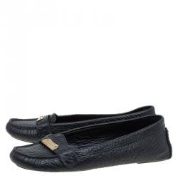 Pre Owned Burberry Black Grain Leather Signature Loafers Size 39