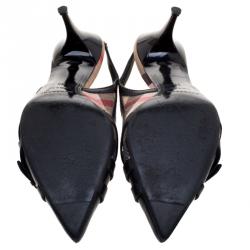 Pre Owned Burberry Black Leather And Novacheck Buckle Slingback Sandals Size 38