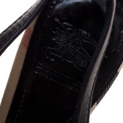 Pre Owned Burberry Black Leather And Novacheck Buckle Slingback Sandals Size 38