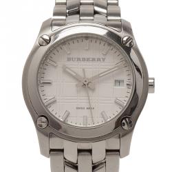 Pre Owned Burberry White Stainless Steel Women's Wristwatch 29MM