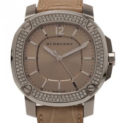 Pre Owned Burberry Cream Stainless Steel Diamonds Britain Women's Wristwatch 38MM