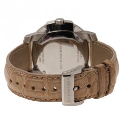 Pre Owned Burberry Cream Stainless Steel Diamonds Britain Women's Wristwatch 38MM