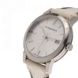 Pre Owned Burberry White Stainless Steel Heritage BU1388 Women's Wristwatch 38MM 
