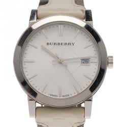 Pre Owned Burberry White Stainless Steel Heritage BU1388 Women's Wristwatch 38MM 