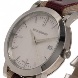 Pre Owned Burberry White Stainless Steel Heritage BU1389 Women's Wristwatch 38MM 