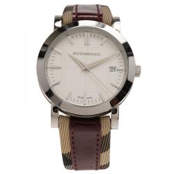 Pre Owned Burberry White Stainless Steel Heritage BU1389 Women's Wristwatch 38MM 