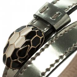 Pre Owned Bvlgari Serpenti Forever Enamel Double Coiled Silver Leather Gold Plated Bracelet