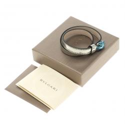 Pre Owned Bvlgari Serpenti Forever Enamel Double Coiled Silver Leather Gold Plated Bracelet