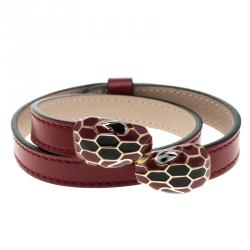 Pre Owned Bvlgari Red Serpenti Forever Leather Bracelet Small