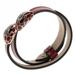 Pre Owned Bvlgari Red Serpenti Forever Leather Bracelet Small