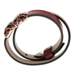 Pre Owned Bvlgari Red Serpenti Forever Leather Bracelet Small