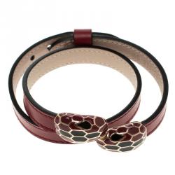 Pre Owned Bvlgari Red Serpenti Forever Leather Bracelet Small