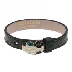 Pre Owned Bvlgari Serpenti Green Karung Leather Bracelet