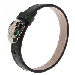 Pre Owned Bvlgari Serpenti Green Karung Leather Bracelet