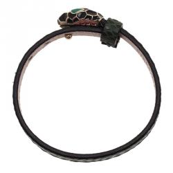 Pre Owned Bvlgari Serpenti Green Karung Leather Bracelet