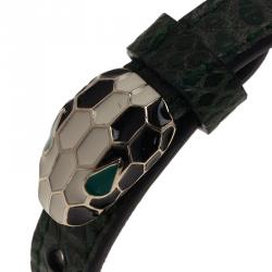 Pre Owned Bvlgari Serpenti Green Karung Leather Bracelet