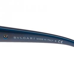 Pre Owned Bvlgari Blue Silver Tone Flower Crystal Embellished Square Sunglasses