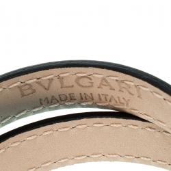 Pre Owned Bvlgari Serpenti Forever Enamel Turquoise Double Coiled Leather Gold Plated Bracelet