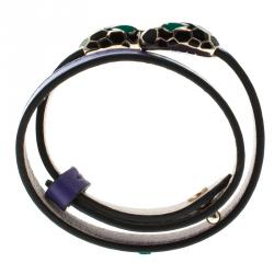 Bvlgari Serpenti Forever Enamel Violet Double Coiled Leather Gold Plated Bracelet