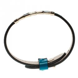 Pre Owned Bvlgari Scaglie Enamel Ocean Turquoise Leather Gold Plated Bracelet