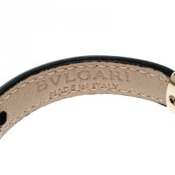 Pre Owned Bvlgari Scaglie Enamel Ocean Turquoise Leather Gold Plated Bracelet