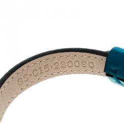 Pre Owned Bvlgari Scaglie Enamel Ocean Turquoise Leather Gold Plated Bracelet