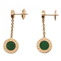 Pre Owned Bvlgari Bvlgari Diamond &  Jadeite Jade Rose Gold Dangle Earrings