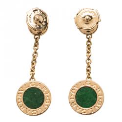 Pre Owned Bvlgari Bvlgari Diamond &  Jadeite Jade Rose Gold Dangle Earrings