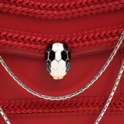 Bvlgari Scarlet Red Leather Large Ruffled Serpenti Forever Shoulder Bag