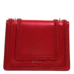 Bvlgari Scarlet Red Leather Large Ruffled Serpenti Forever Shoulder Bag
