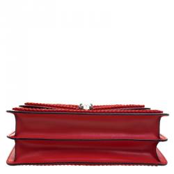 Bvlgari Scarlet Red Leather Large Ruffled Serpenti Forever Shoulder Bag