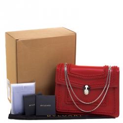 Bvlgari Scarlet Red Leather Large Ruffled Serpenti Forever Shoulder Bag