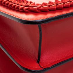 Bvlgari Scarlet Red Leather Large Ruffled Serpenti Forever Shoulder Bag