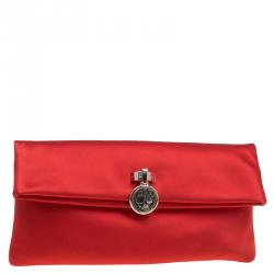 Pre Owned Bvlgari Red Satin Monete Clutch