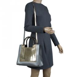 Pre Owned Bvlgari Grey/Gold Leather and Snakeskin Medium Serpenti Tote