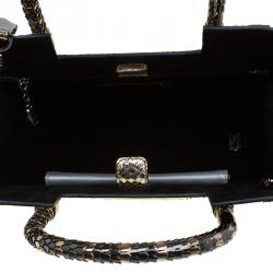 Pre Owned Bvlgari Grey/Gold Leather and Snakeskin Medium Serpenti Tote