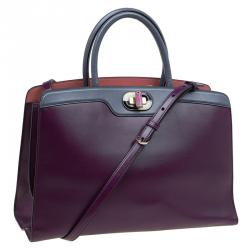 Bvlgari Burgundy/Grey Leather Medium Icona Tote