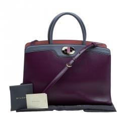 Bvlgari Burgundy/Grey Leather Medium Icona Tote
