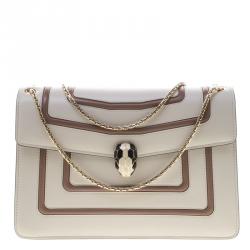 Bvlgari Off White/Beige Leather Medium Serpenti Forever Shoulder Bag
