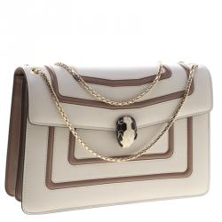 Bvlgari Off White/Beige Leather Medium Serpenti Forever Shoulder Bag