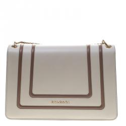 Bvlgari Off White/Beige Leather Medium Serpenti Forever Shoulder Bag
