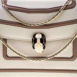 Bvlgari Off White/Beige Leather Medium Serpenti Forever Shoulder Bag