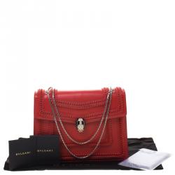 مملوكة مسبقًا Bvlgari Red Leather Large Serpenti Forever Ruffled Shoulder Bag