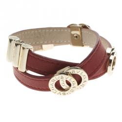 Bvlgari Bvlgari Red Leather Gold Plated Double Coiled Bracelet 16cm
