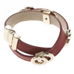 Bvlgari Bvlgari Red Leather Gold Plated Double Coiled Bracelet 16cm