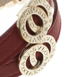Bvlgari Bvlgari Red Leather Gold Plated Double Coiled Bracelet 16cm
