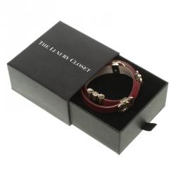 Bvlgari Bvlgari Red Leather Gold Plated Double Coiled Bracelet 16cm